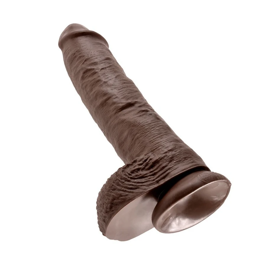 KING COCK - 10 DILDO CASTANHO COM BOLAS 25.4 CM